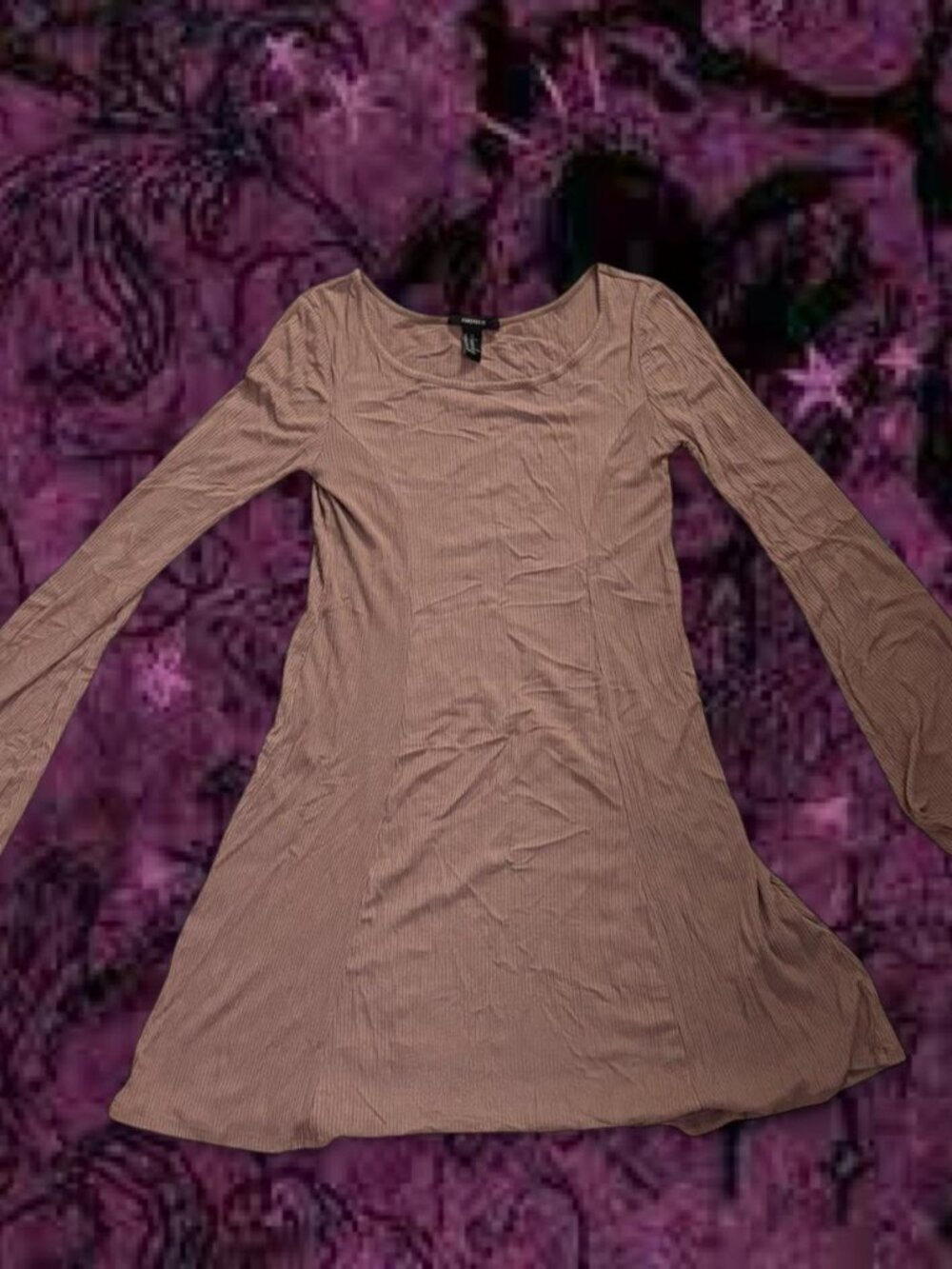 Forever 21 brown muave long sleeve ribbed mini dress with bell sleeves - Size XS